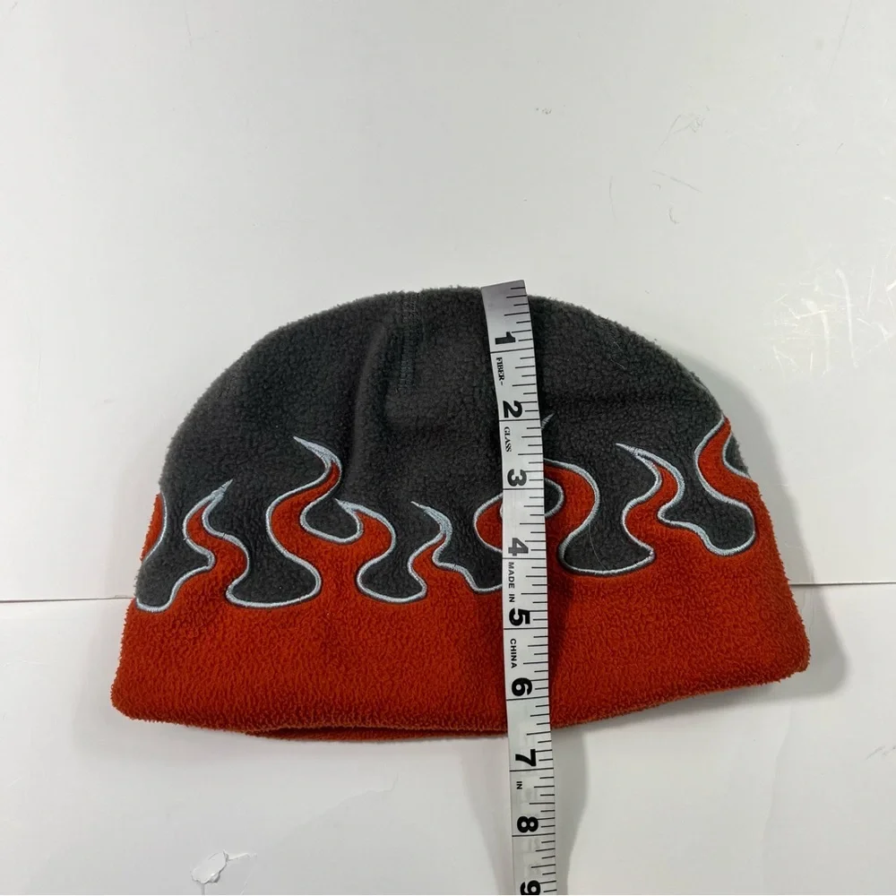 L.L.Bean Vintage Y2K Fleece Gray Orange Embroidered Flame Beanie Hat Youth M - Picture 8 of 8